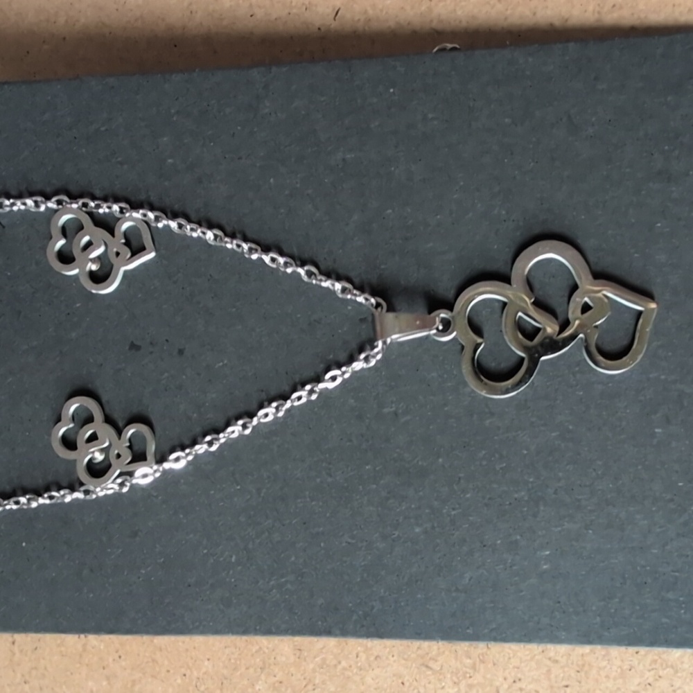 Silver Stainless Steel Heart Necklace and Earring Set